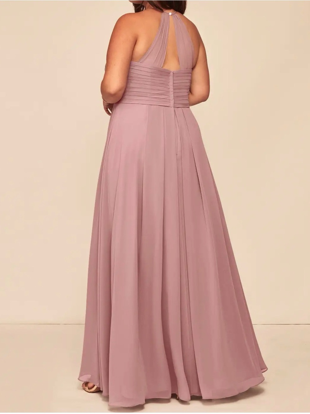 Azazie Coral Halter Pleated Maxi Dress#A27